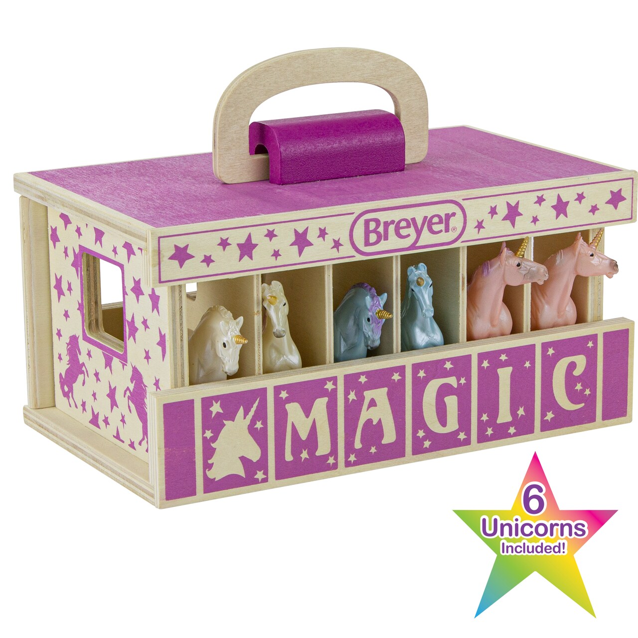 Breyer Horses - Unicorn Magic 1:32 Scale Wooden Stable Playset With 6 Unicorns